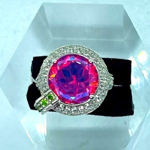 Volcanic Quartz- Chrome Diopside - Zircon 925 Ring